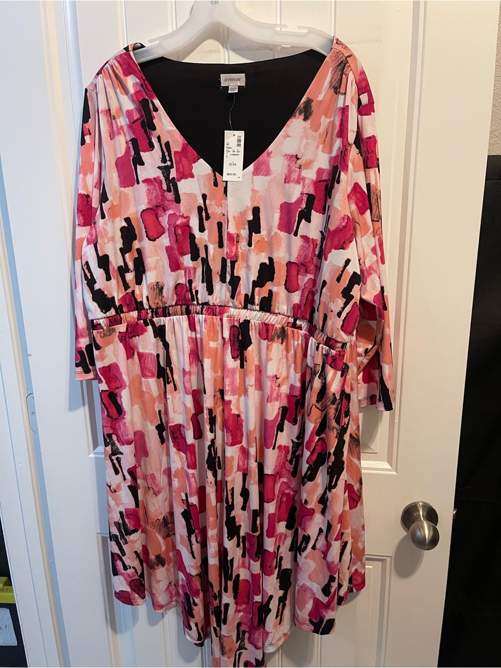 Avenue Pink Multi Print V-Neck Plus Dress